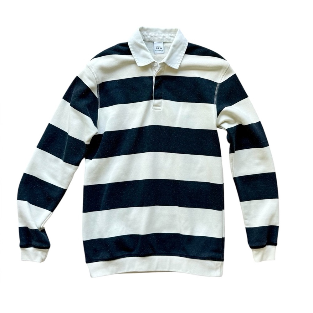 Zara Man Contrast Color Polo Sweatshirt, Navy/ Tan, Size M